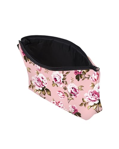 Cute Travel Makeup Bag Cosmetic Bag Small Pouch Gift for Women (Flowers Blush Pink) - color: Flowers Blush Pink