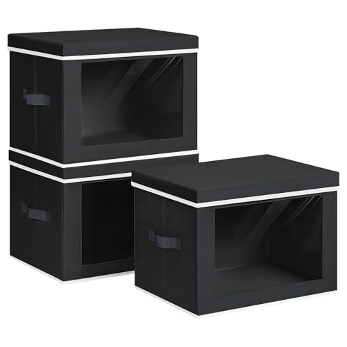 Homsorout Large Storage Baskets Bins with Lids - Stackable Cube Bins for Closet, 3 Pack Black Windows Organizer Bins, Home Organizers and Storage for Clothes, CD, Towels - color: Black, size: XL(3-Pack)