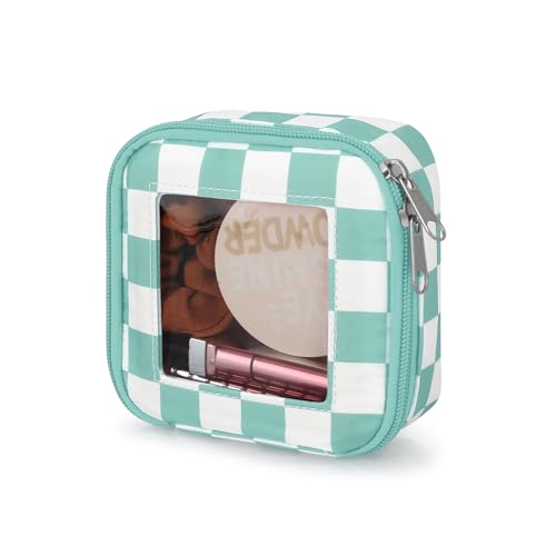 DOB SECHS Mini Checkered Bag for Purse 5.1'' x 5.1'' Small Makeup Bag for Car Cute Clear Cosmetic Bag with Zipper, Tiny Toiletry Bag Lipstick Organizer Pouch Travel Essential Storage Pouch, Mint Green - color: Mint Green