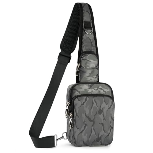 BROADREAM Sling Bag, Crossbody Bag with Anti-Theft Lock Zipper, RFID Blocking & Water Resistant for Travel Work Sport - color: Camouflage Gray