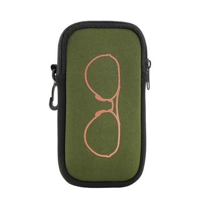 QIUTIMIY Sunglasses Soft Case Zipper Double Eyeglass Case with 2 Compartments 1 Belt Clip - color: Army Green