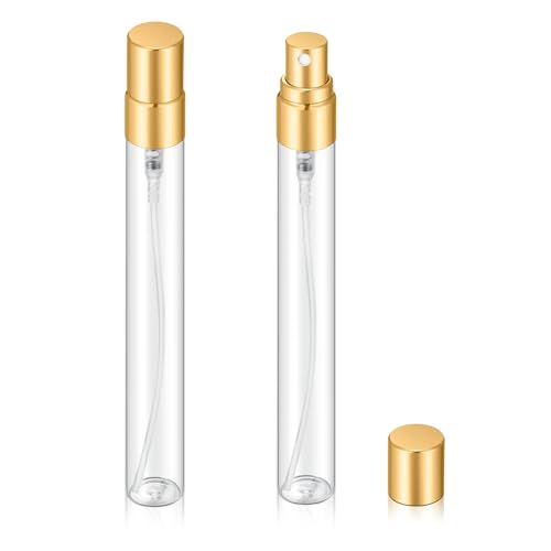 20Pcs 10ml Empty Clear Glass Mist Spray Bottle Refillable Mini Perfume Atomizer Travel Sample Bottle with Golden Aluminized Nozzle Makeup Container for Perfume (10ml Gold Caps) - color: 10ml Gold Caps