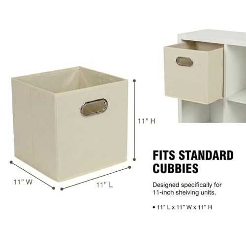 Fabric Storage Bins 6 Piece Set, Strong Poly-Woven Fabric, Sturdy Chipboard Sides, Grommet Front Handle, Stackable and Foldable, Classic Design, Cream - color: Cream, size: 11” L x 11” W x 11” H