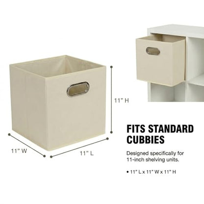 Fabric Storage Bins 6 Piece Set, Strong Poly-Woven Fabric, Sturdy Chipboard Sides, Grommet Front Handle, Stackable and Foldable, Classic Design, Cream - color: Cream, size: 11” L x 11” W x 11” H