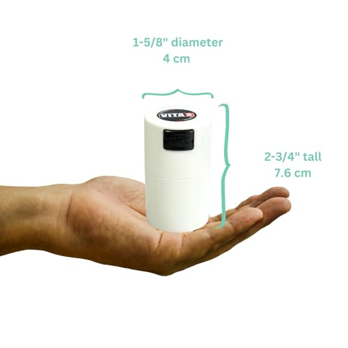 Vitavac - 5g to 20 grams - Patented Airtight Container | Multi-Use Vacuum Seal Portable Storage Container for Dry Goods, Food, and Herbs - White - color: White