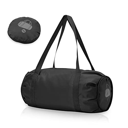 Foldable Sports Gym Duffel with Wet Dry Pocket, Ultralight Travel Carry on Bag, Overnight Weekender for Travel, Beach (Black) - color: Black
