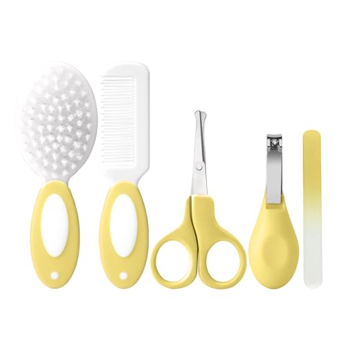 Baby Grooming Kit Newborn,Baby Health Care Kit,Baby Brush Soft Bristles 5 pcs Baby Nail Kit Nursery Care Kit Baby Hair Brush Hair Comb Nail Kit Safety Cutter Nail Clipper Set Yellow - color: 5pcs Yellow