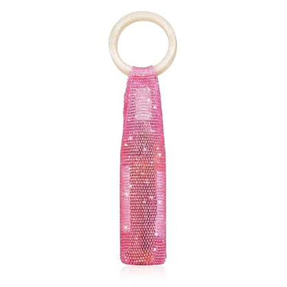 Wine Pouch Mesh Bag, Resin Handle Wine Bag, Sparkly Rhinestone Handwoven Mesh Bags, Party Water Bottle Bags Accessory, Daily Housewarming Party Use - color: Rose Red