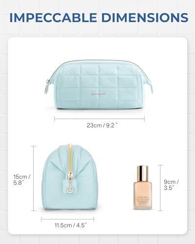 BAGSMART Makeup Bag Travel Toiletry Bag, Puffy Padded Make Up Bags for Women Makeup Organizer Case, Wide-open Pouch Purse Travel Essentials Toiletries Accessories Brushes, Light Blue - color: 13-Mint Green