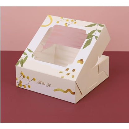 20 Pack Bakery Boxes with Window Small 6x6x2 inch for Cookie, Candy, Pastry, Brownie, Chiffon Cake, Tart, Pie, Waffle (Cream - Marigold) - color: Cream - Marigold