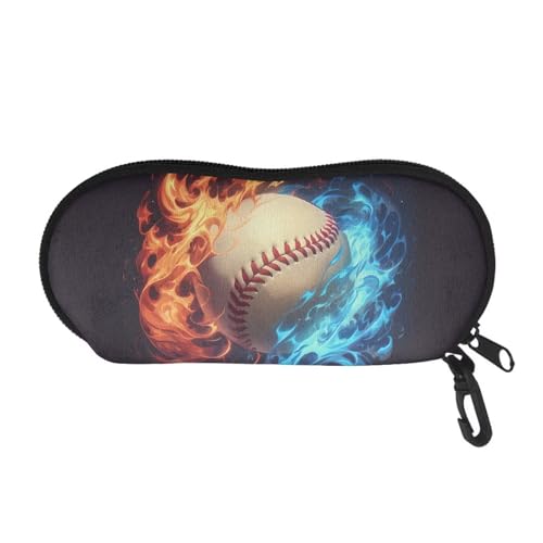 AFPANQZ Glasses Case with Carabiner Hanging Portable Neoprene Zipper Sunglasses Case Soft Lightweight - color: Blue Red Flame Baseball