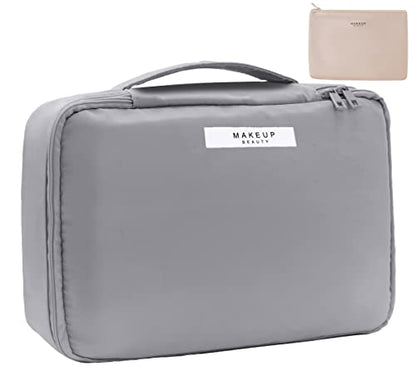 Queboom Travel Makeup Bag Cosmetic Bag Makeup Bag Toiletry bag for women and men (Grey) - color: Grey