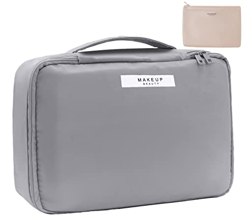 Queboom Travel Makeup Bag Cosmetic Bag Makeup Bag Toiletry bag for women and men (Grey) - color: Grey