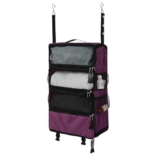 TABITORA Travel Luggage Organizer Hanging Packing Cubes Portable Hanging Shelves Carry on Closet for Suitcase with 2 Hooks,Collapsible(Purple,M) - color: Purple, size: Medium