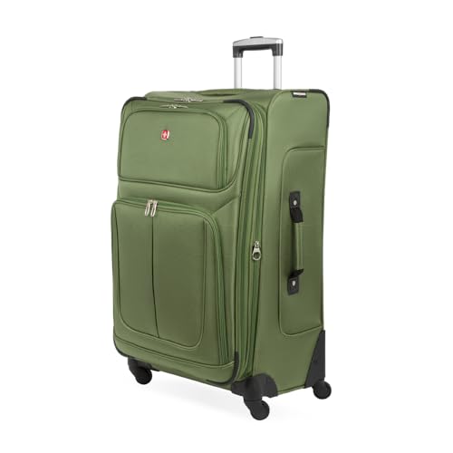 SWISSGEAR Sion Softside Expandable Spinner Luggage Durable Lightweight Travel Suitcase, Evergreen, Checked-Large - color: Evergreen, size: Checked-Large