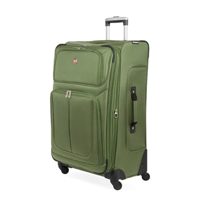 SWISSGEAR Sion Softside Expandable Spinner Luggage Durable Lightweight Travel Suitcase, Evergreen, Checked-Large - color: Evergreen, size: Checked-Large