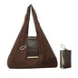 Foldable & Reusable Mini Handbag with Key Ring - Expandable Tote for Daily Errands and Travel - color: Coffee