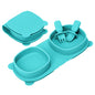 Baby Plates with Suction with Forks and Spoons, Foldable Silicone Toddler Plates, Baby Travel Essential, Microwave & Dishwasher Safe, Aqua - color: Aqua, style: Suction