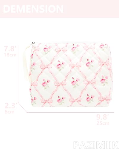 PAZIMIIK Quilted Makeup Bag Large Travel Zipper Soft Cosmetic Pouch for Women Girls Make Up,Bow Rose - color: Bow Rose, size: 1 PCS Pouch