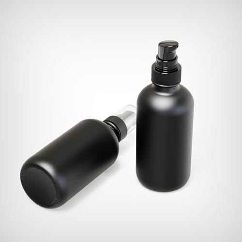 12Pack 120ml Matte Black Glass Pump Bottle with Black Pump Dispenser,4oz Small Dispenser, Travel Size Refillable Botttles for Lotions,Sercums,Essential Oils - color: 4oz Black(12pcs)