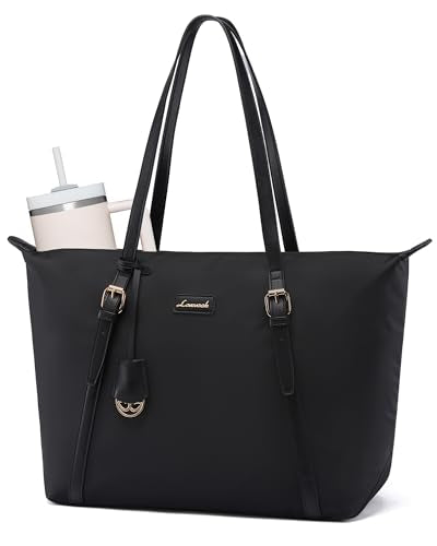 LOVEVOOK Laptop Tote Bag for Women, Lightweight Work Tote with Cup Holder, Waterproof Large Computer Bag for Office Travel - color: Black-1, size: 15.6Inch