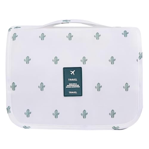 L&FY Hanging Toiletry Bag For Women-Portable Travel Toiletry Bag Water-resistant Makeup Organizer Bag For Cosmetic, Travel Toiletries, Accessories (White With Cactus) - color: Cactus/White, size: Compact Size