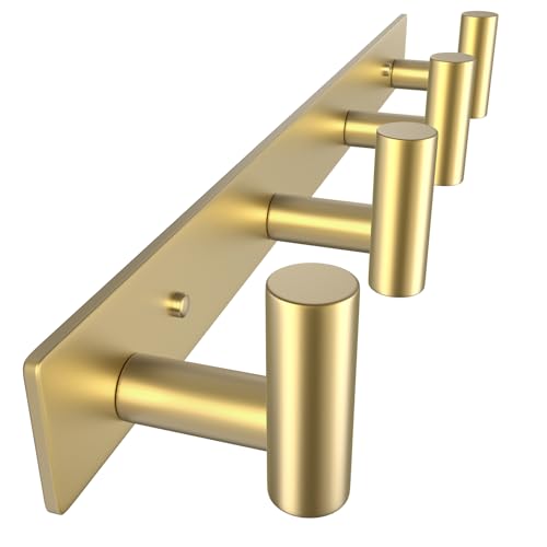 VAEHOLD Hat and Coat Wall Mount Rack - Hooks for Robes, Bags, Keys, and Towels - Bathroom Towel Hanger Organizer (Gold, “T“ Shape 4 Hooks 1 Pack) - color: Gold, size: “T“ Shape 4 Hooks 1 Pack