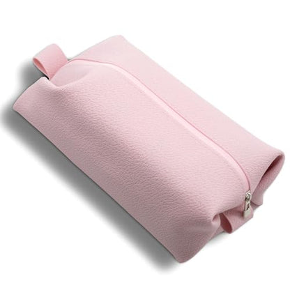 Portable Silicone Makeup Bag, Large Waterproof Makeup Brush Bag,Bathroom Travel Bag,Upgraded Leakproof Zipper Makeup Box,Suitable for Mens Womens(Pink)