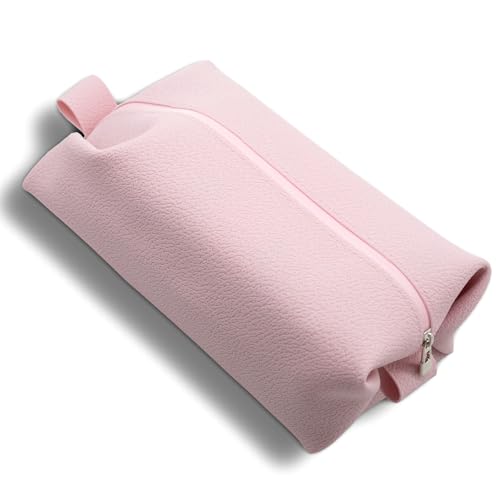 Portable Silicone Makeup Bag, Large Waterproof Makeup Brush Bag,Bathroom Travel Bag,Upgraded Leakproof Zipper Makeup Box,Suitable for Mens Womens(Pink)
