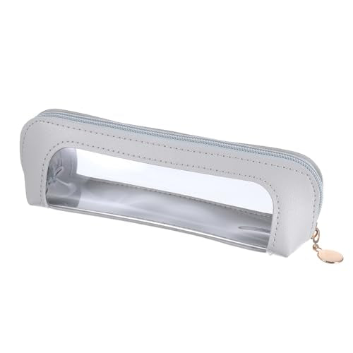 Psyqtsuary Small Clear Makeup Bag, PU Leather Travel Makeup Brush Bag Portable Transparent Waterproof Cosmetic Pouch with Zipper for Women Home Travel Office Cosmetic Storage (Grey) - color: Grey