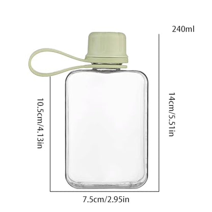 8.2 oz/240 ml Flat Travel Water Bottle, BPA Free Tritan Reusable Plastic Water Bottles Square Plastic Flask Pocket for Camping, Fitness, Outdoor Sports, Fits Purse and Pocket（green） - color: Green
