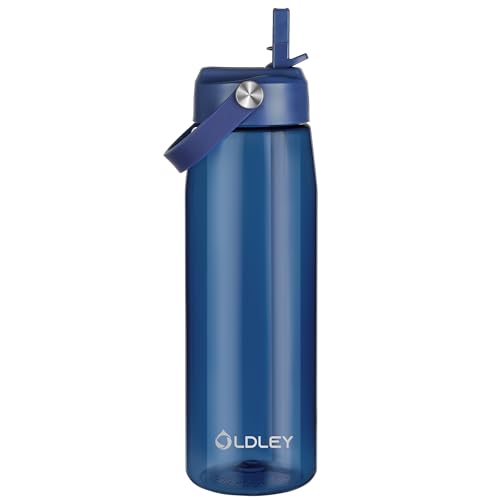 OLDLEY 32 oz Water Bottle with Straw, Leakproof Sports Water Bottle with Carry Strap, BPA-Free Large Water Bottles for Home,Travel, School, Outdoors, Gym, Tritan, Navy Blue - color: Navy Blue