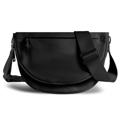 Crescent Bag for Women and Men, Fashion Medium Nylon Folding Crescent Moon Bag Single Shoulder Bag with Adjustable Strap - color: black