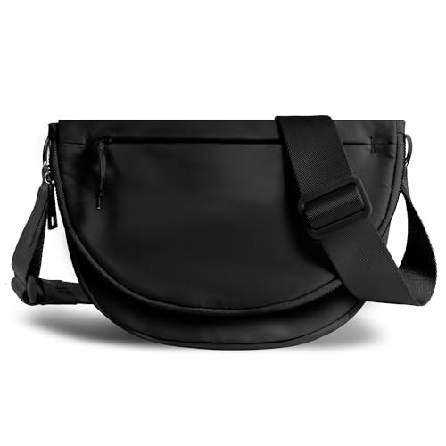 Crescent Bag for Women and Men, Fashion Medium Nylon Folding Crescent Moon Bag Single Shoulder Bag with Adjustable Strap - color: black