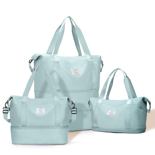 Expandable Travel Duffle Bag for Women Men, Large Gym Bag Travel Tote Bags, Waterproof Carry On Personal Item Bag Airline Approved, Overnight Workout Weekender Bag with Luggage Sleeve, Light Blue - color: C- Light Blue