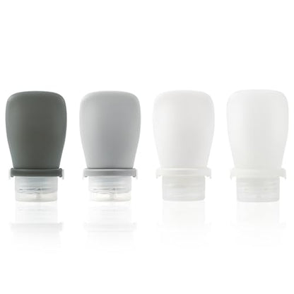 Starfa 4 Pack Silicone Travel Bottles (1oz),Leakproof Mini Lotion Bottles & Dressing Containers with Lids,Reusable Toiletry Squeeze Tubes for Shampoo,Conditioner,and Condiments - color: Black,Grey, White, Clear