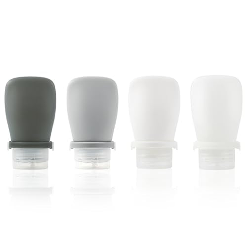 Starfa 4 Pack Silicone Travel Bottles (1oz),Leakproof Mini Lotion Bottles & Dressing Containers with Lids,Reusable Toiletry Squeeze Tubes for Shampoo,Conditioner,and Condiments - color: Black,Grey, White, Clear