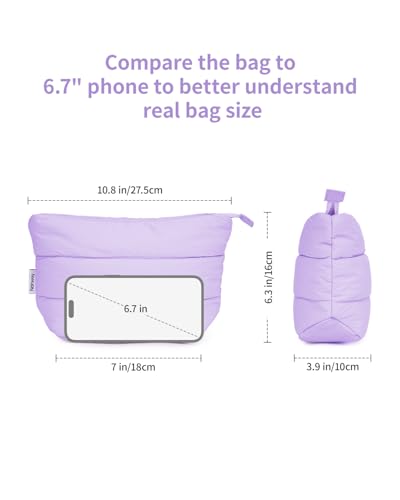 Narwey Travel Makeup Bag for Women Girl, Puffer Makeup Up Organizer Bag Cosmetic Bag, Puffy Cute Makeup Pouch Purse, Travel Toiletry Bag (Pruple) - color: Purple