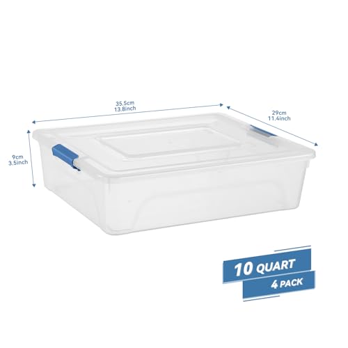 Clear Plastic Storage Bins with Lids Stackable Storage Box for Crafts, Supplies (Large 4Pack Blue) - size: Large 4Pack Blue