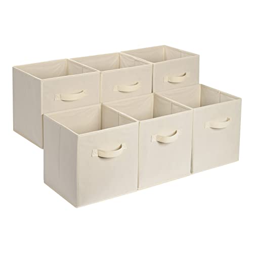 Amazon Basics Collapsible Fabric Storage Cube Bins Organizer with Handles for Organization and Organizing Solution, 13"x13"x13", Beige, 6-Pack - color: Beige, size: 13"x13"x13"