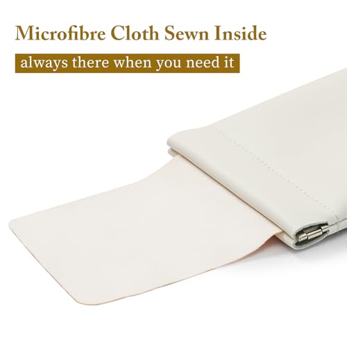 Squeeze Top Sunglass Case, New Organosilicon Soft PU Leather Eyeglass Glass Case Travel Large Sunglasses Pouch - color: Creamy White