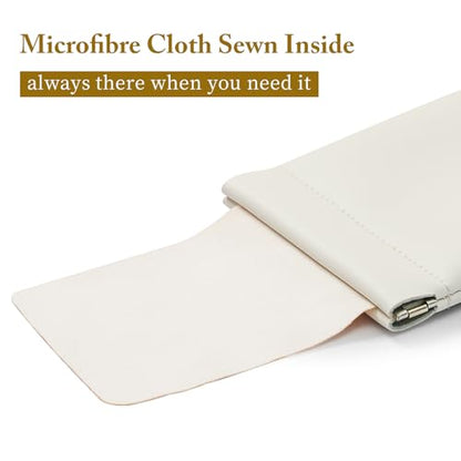 Squeeze Top Sunglass Case, New Organosilicon Soft PU Leather Eyeglass Glass Case Travel Large Sunglasses Pouch - color: Creamy White