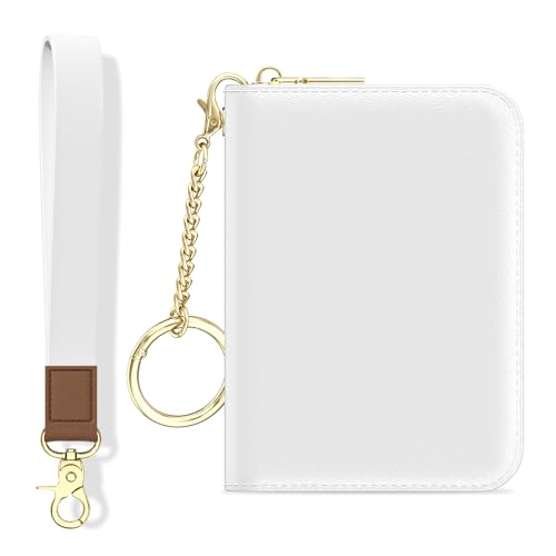 Aiawoxc Credit Card Holder, Small RFID Wallet Slim Leather Card Organizer Case with Zipper and Wristlet Strap, White - color: A-White, size: Wrist Strap