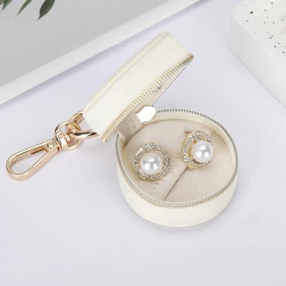 KUKUVR Jewelry Ring Holder Box with Keychain, Portable Gym Jewelry Storage Box Case, Small Travel Ring Earring Stud Necklace Storage Case (White) - color: White
