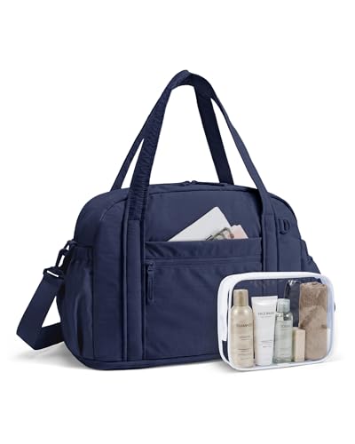 BAGSMART Expandable Personal Item Travel Bag, Lightweight Gym Bag for Women, 24L Weekender Travel Duffle with Toiletry Bag, Carry on Overnight Duffel, Navy Blue - color: Navy Blue