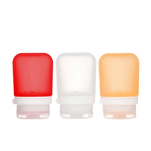 humangear GoToob+ Bottles - Silicone Leak-Proof Travel Tubes for Toiletries, Camping & TSA Carry-On (3-Pack), Small (1.7 fl oz; 53ml), Clear/Red/Orange - color: Red/Clear/Orange, size: 1.7 Ounces