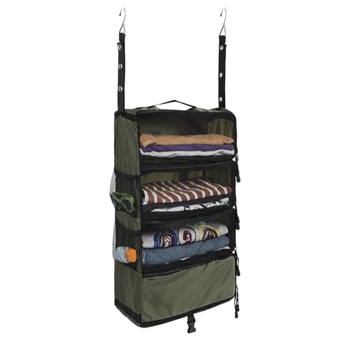 Surblue Travel Hanging Luggage Organizer Portable Suitcase Closet Organizer Multiple Compartments Collapsible Compression Packing Cubes Shelf, Green, S - color: Green-A, size: S_9×7×18in