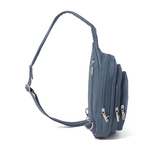 Baggallini Securtex® Anti-Theft Multi Zip Sling - Lightweight 8.6"x15.2" Travel Bag with Locking Zippers & RFID Protection - color: Mist