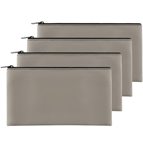 4Pack Money Bag 11 X 6, Safe Durable Waterproof PU Leather Bank Pouch With Zipper for Cash, Coins, Checks, Makeup, Bills, Receipts, Tool Storage (Grey) - color: Grey, size: 4 Pieces