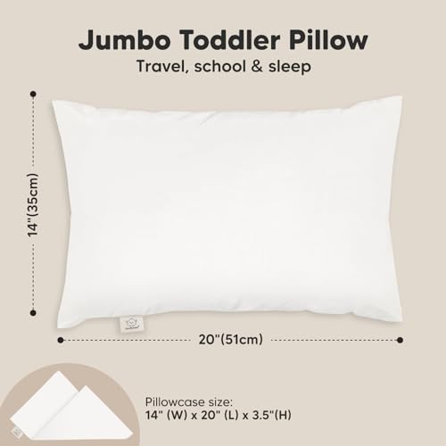 KeaBabies Organic Toddler Pillow with Pillowcase, Jumbo 14X20 - Soft Cotton Toddler Pillows for Sleeping - Machine Washable - Perfect for Travel, Toddler Bed Set (Soft White) - color: Soft White